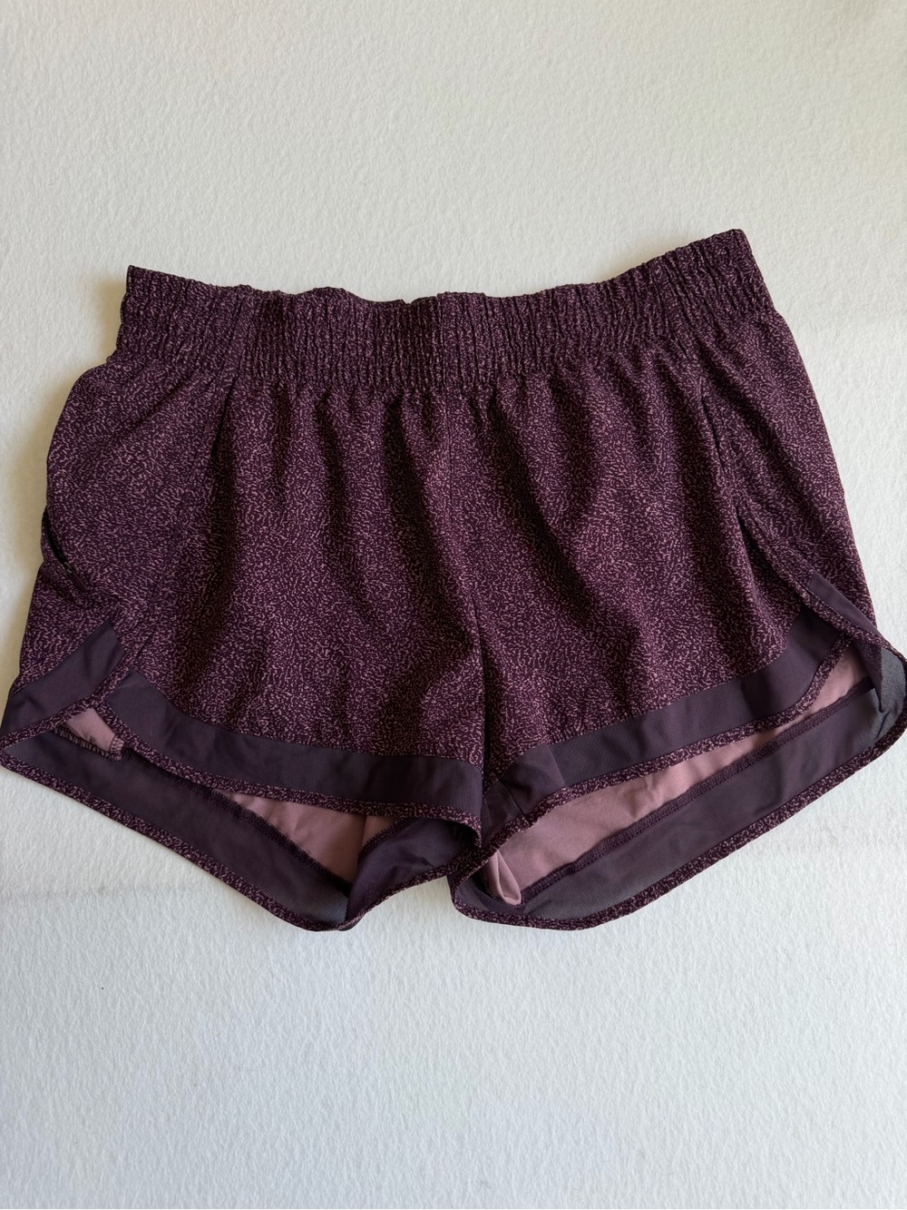 Athleta Printed Mesh Racer Run Shorts Medium Purple Lined Athletic